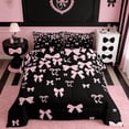 thumbnail image 3 of jejeloiu Cute Bowtie Bow Full Size Comforter Sets,Kawaii Bowknot Bedding Comforter Set,Pink Black Bedding Sets For Children,Breathable Home Decor Reversible,3 Pieces, 3 of 10