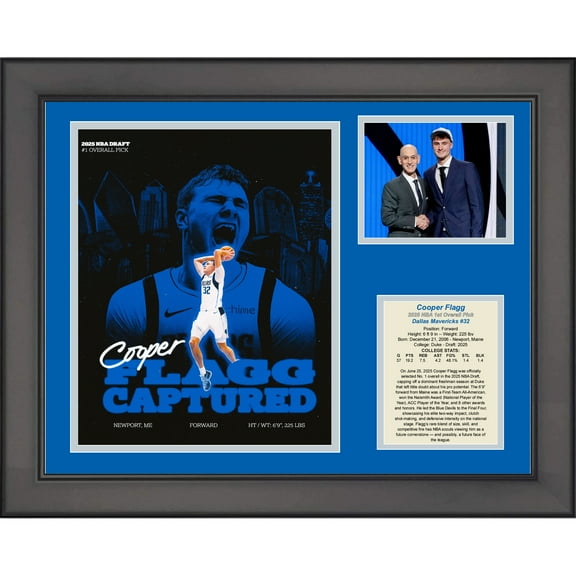 Framed Cooper Flagg 2025 NBA Draft 1st Pick Dallas Mavericks Basketball 11"x14" Three Photo Collage