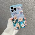 thumbnail image 1 of For iPhone 16 Pro Case Floral Pattern IMD TPU Phone Back Cover Rhinestone Decor - Purple Flower, 1 of 5