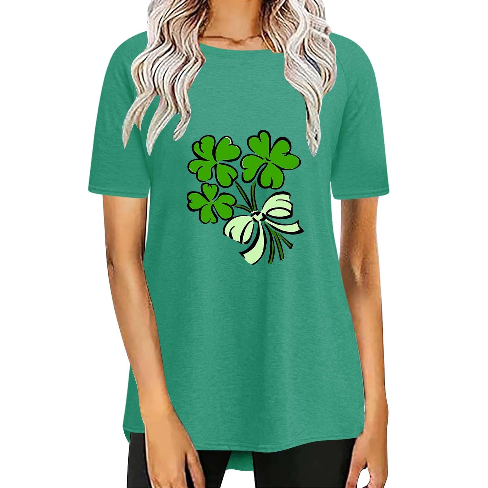 Pxiakgy Vente Chaude! T-Shirt Trèfle de la Saint-Patrick pour Femmes Chanceux Irlandais Manches Courtes T-Shirt Graphique Trèfle Mode Décontractée Col Rond Manches Courtes Imprimé Vert TG