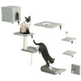 thumbnail image 1 of PawHut Étagères Murales Chat, Ensemble de 7 Meubles Muraux Chat, Gris, 1 of 10