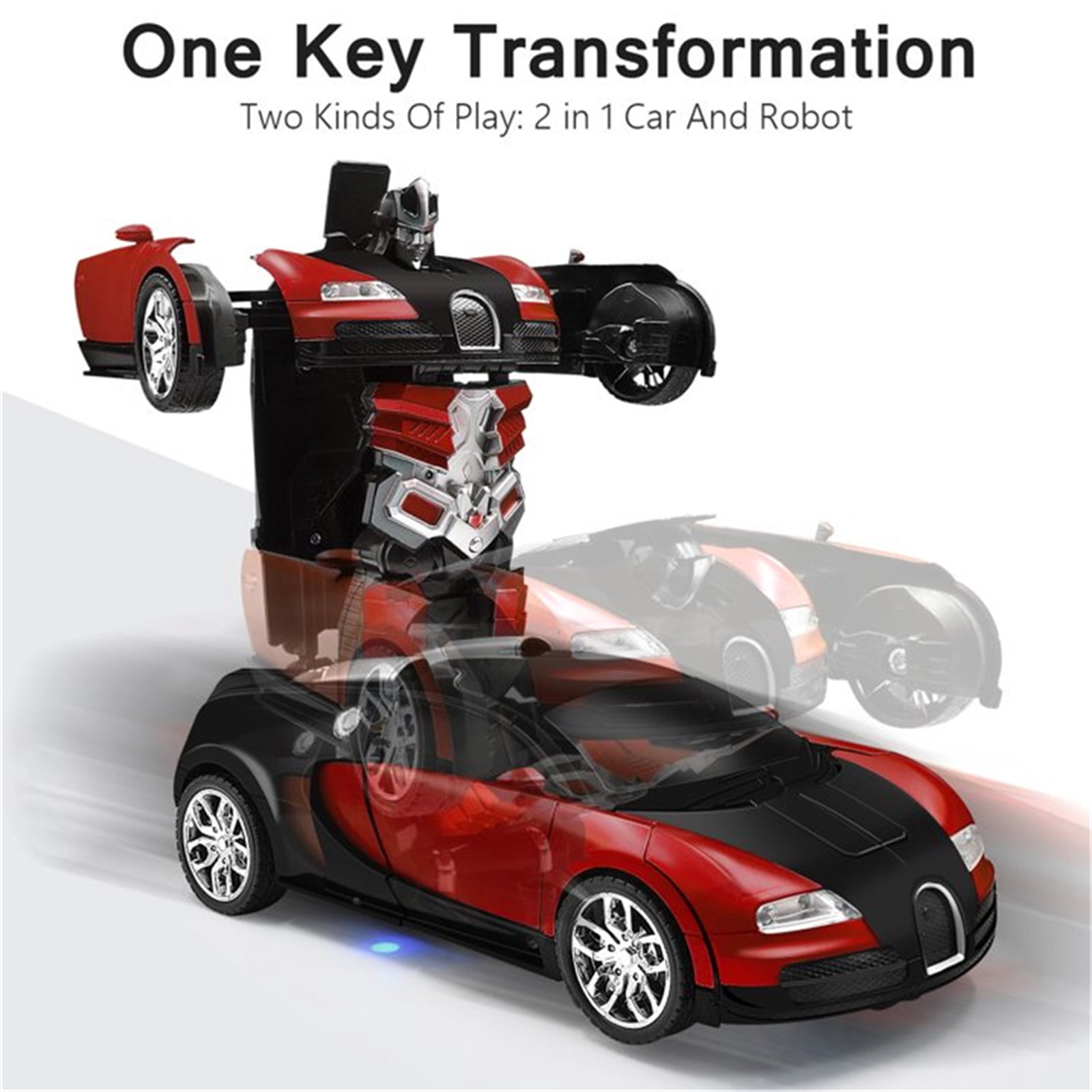 Remote Control Transforming Car Robot Toys 2.4GHz 1/14 Scale Transform RC Racing Cars Toys with LED Lights / Sounds / Gesture Sensing for Kids Boys Girls Birthday Christmas Gifts (Red)