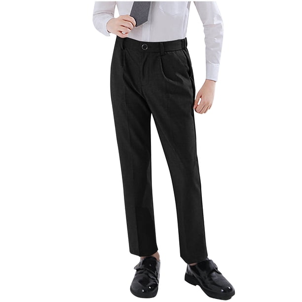 Odeerbi Pantalones de Traje de Niños Pantalones de Vestido de Cintura Alta Pantalones de Uniforme Escolar de Piernas Rectas Con Bolsillos