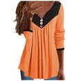 thumbnail image 2 of DPTALR Women Long Sleeved V-neck Button Pleated Top Multi Color Patchwork Top T-shirt, 2 of 6