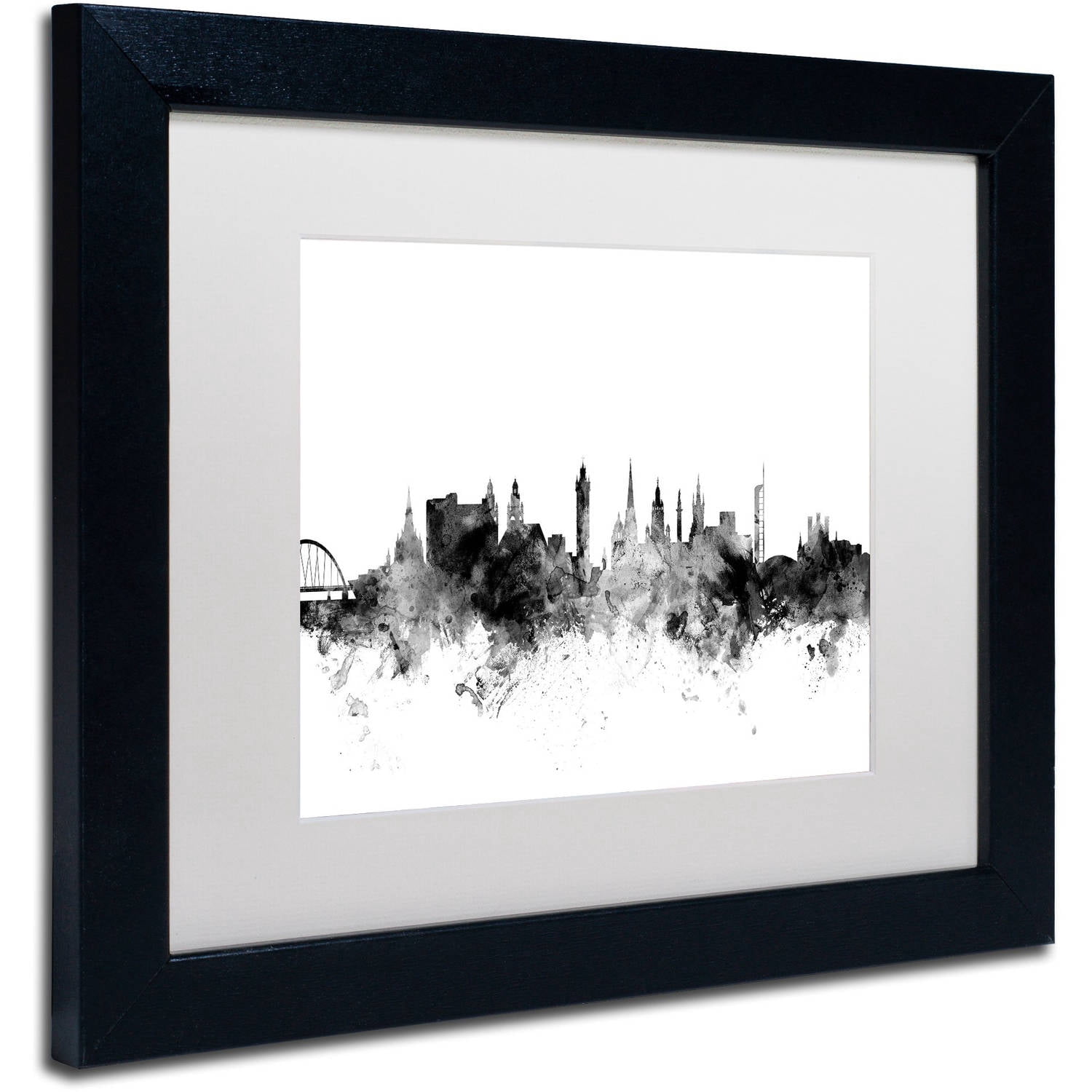 Trademark Fine Art "Glasgow Scotland Skyline B&W" Canvas Art by Michael Tompsett, White Matte, Black Frame