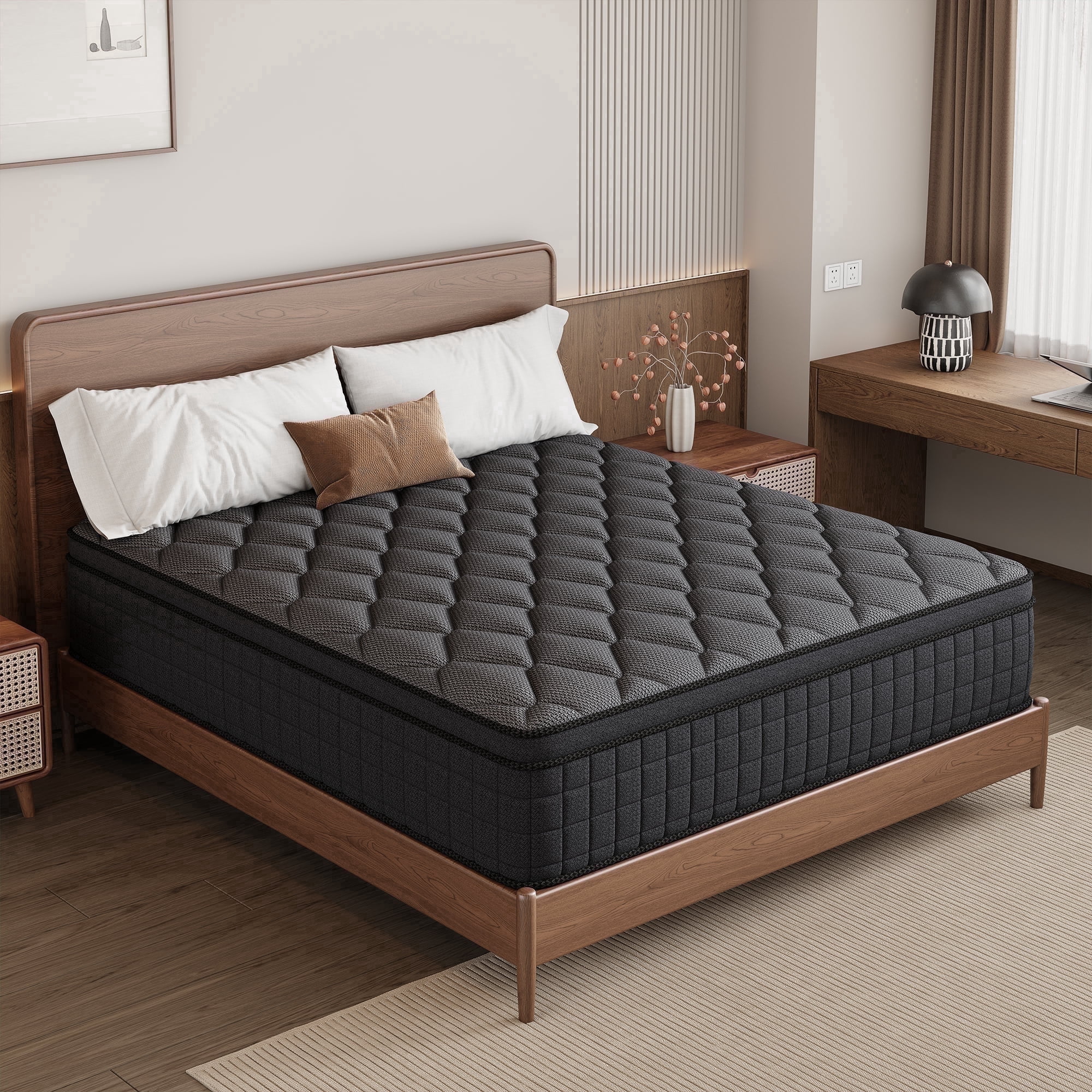 gunugu 12 inch King Hybrid Mattress in a Box, Cooling Gel Memory Foam Mattress with Individually Wrapped Pocket Coils, Medium Firm