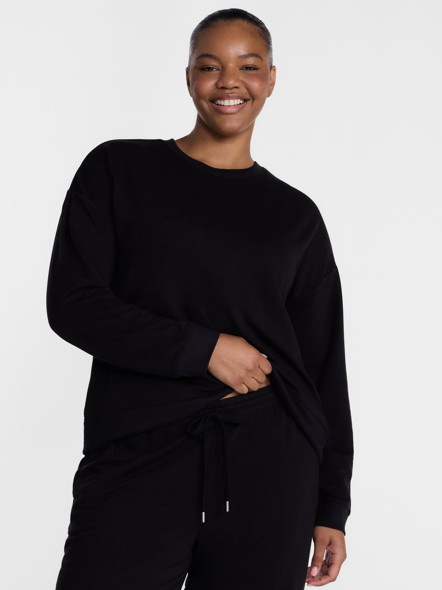 Joyspun Women's Fleece Lounge Sleep Top with Long Sleeves, Sizes XS-3X
