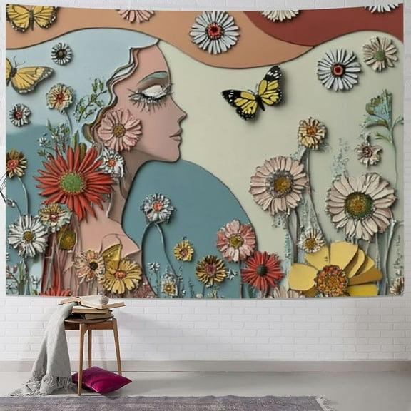 BCIIG Retro Boho Floral Tapestry Rainbow Vintage Mushroom Flowers Abstract Funky Tapestries Wall Hanging For Room  40x30inch