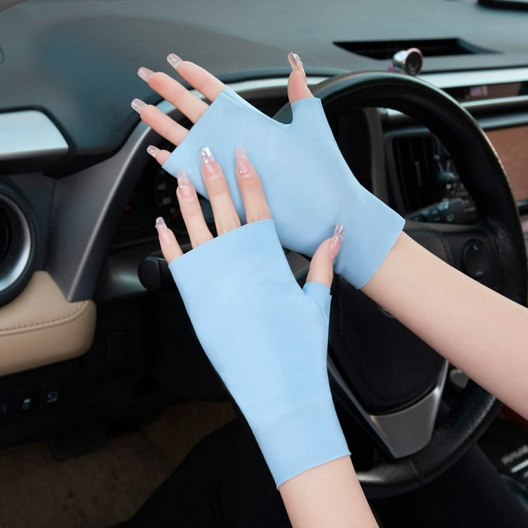 YUEHAO Women Outdoor Protection Gloves Wrist Length Sun Block Driving  Gloves Fingerless Glove Sky Blue