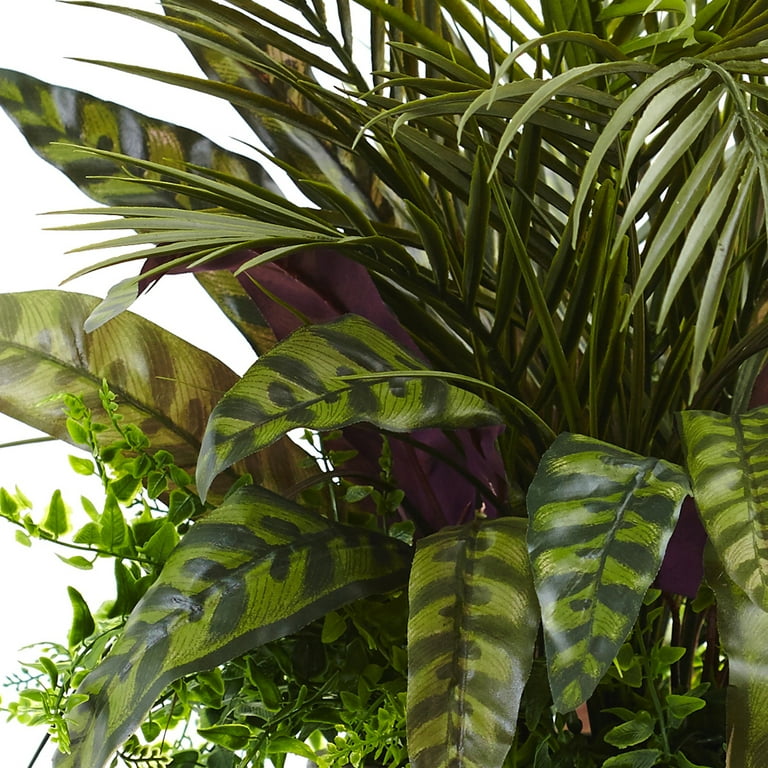 Nearly Natural 27" Plastic/Polyester Mixed Areca Palm, Fern & Peacock  Artificial Plant with Planter, Green - Walmart.com
