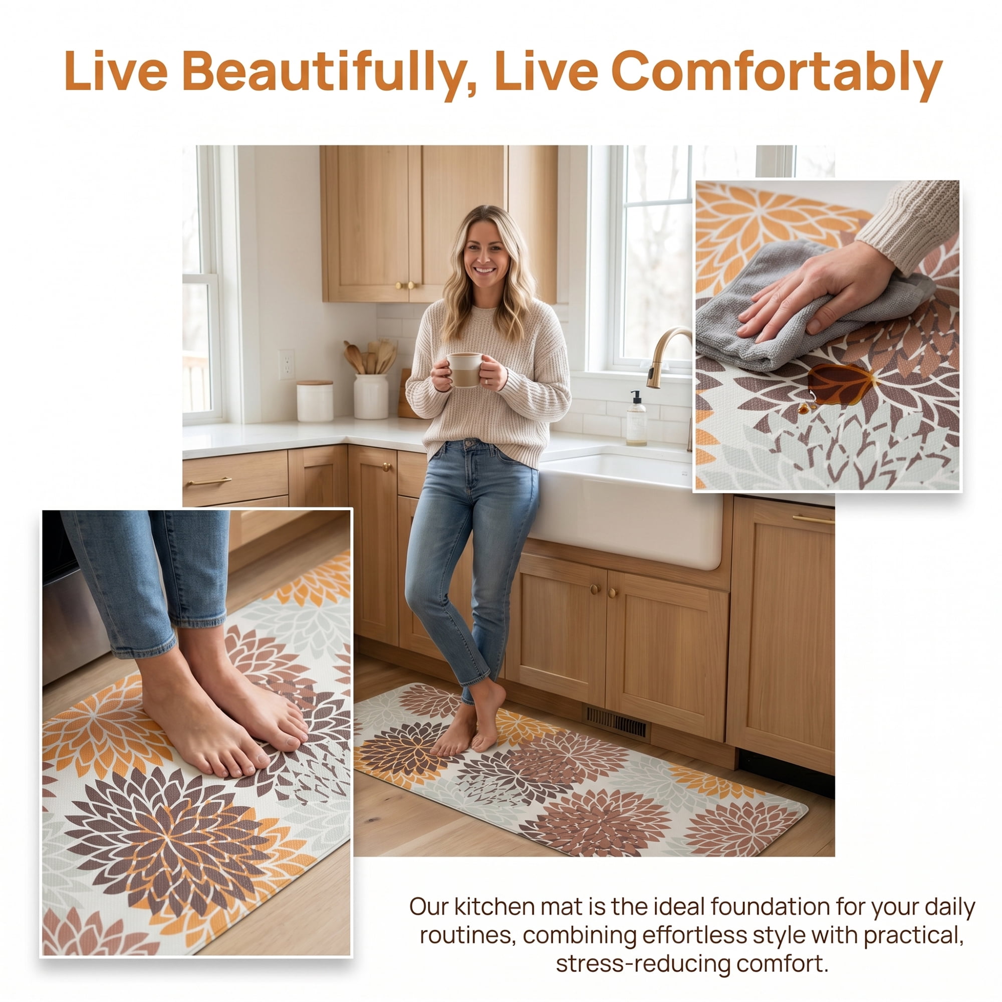 Unique Bargains Ergonomic Kitchen Mats Orange 47" x 17"
