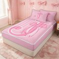 thumbnail image 2 of Erosebridal Princess Bow Initial J Zipper Full Size Comforter Sets with Fitted Sheet and 2 Pillowcases for Women, Cute Stripe Ribbon Zipper Bedding Set, Pink Reversible, 4pcs, 2 of 7