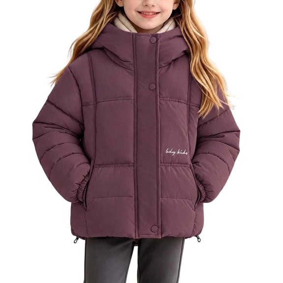 BXJX Girls Hooded Puffer Jackets Size 7-8, Zip up Winter Outdoor Warm Quilted Outerwear