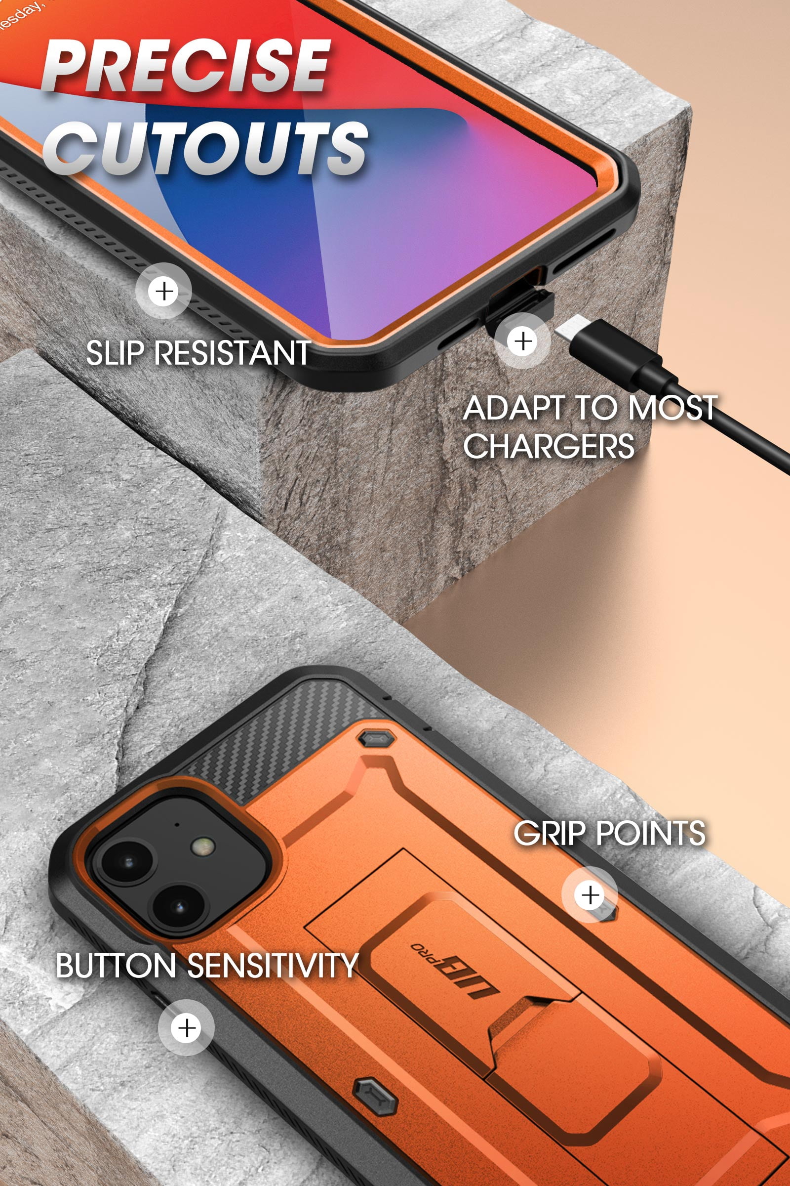 SUPCASE Unicorn Beetle Pro Series Case for iPhone 12 Mini (2020 Release) 5.4 Inch, Built-in Screen Protector Full-Body Rugged Holster Case (Orange)