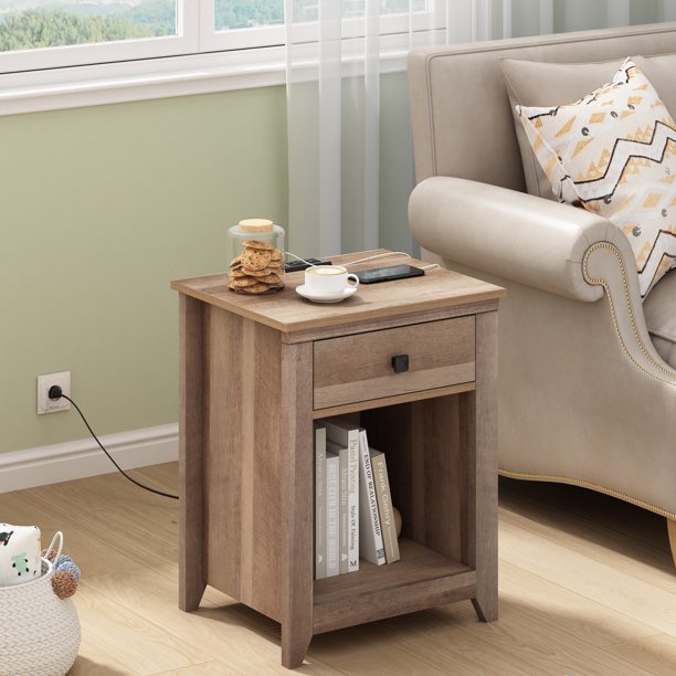 Jaxpety Modern Nightstand Bedside End Table W/ USB & Charging Station Drawers for Bedroom Living