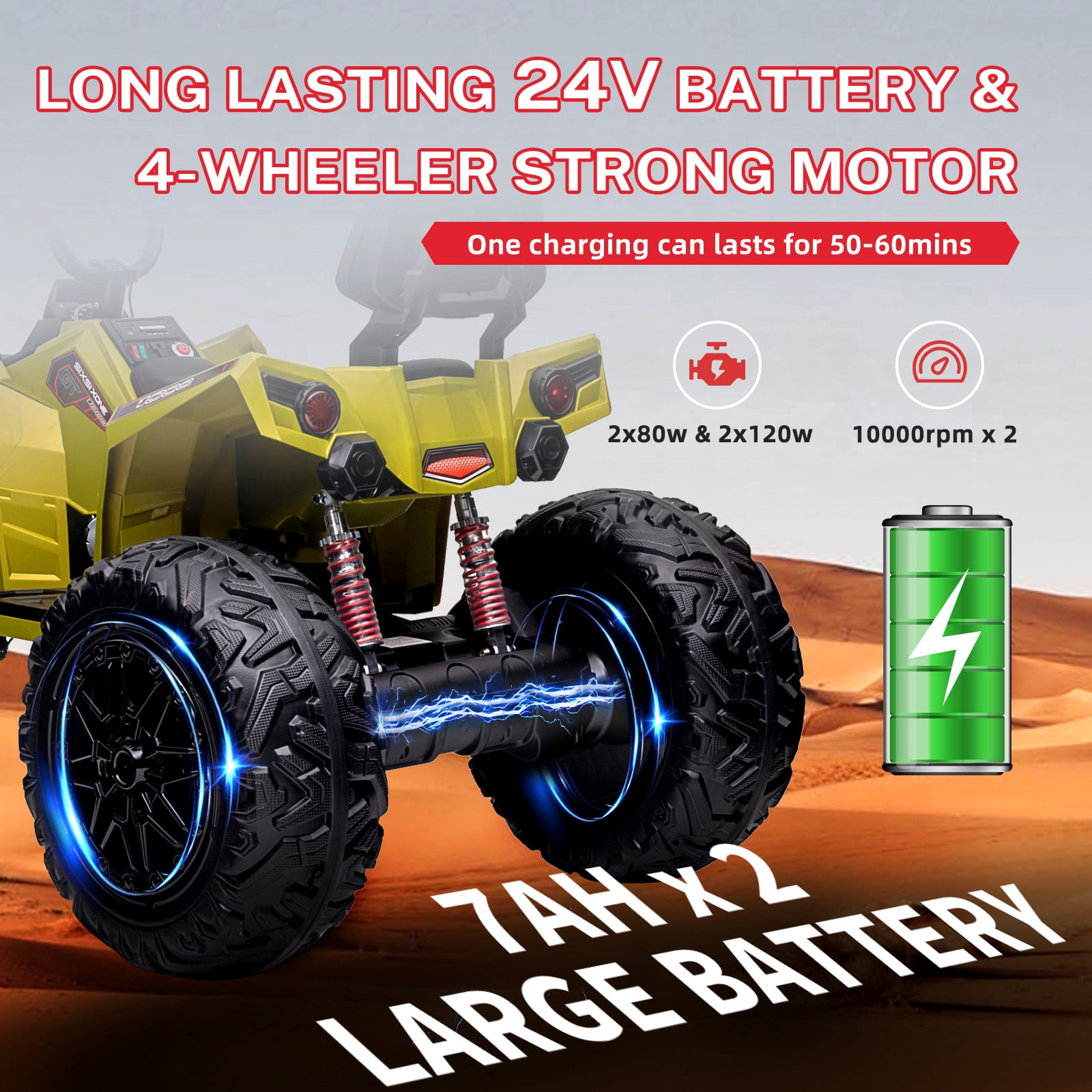 24V Kids ATV 4 Wheeler – 2 Seater Ride On Toy with 800W Motor, 4x4, Battery Powered, Lights, Spring Suspension – for Boys & Girls