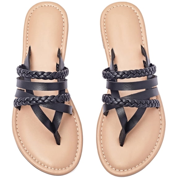 Women's Casual Flat Slide Sandals Criss Cross Strappy Open Toe Beach Thong Sandals.