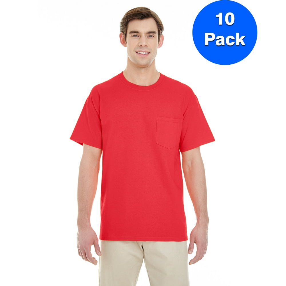 Gildan - Mens Heavy Cotton T-Shirt with a Pocket 10 Pack - Walmart.com ...