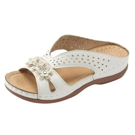 

Krdevn Women s Summer Fashion Leather Flower Openwork Slippers Outdoor Beach Slippers White 6