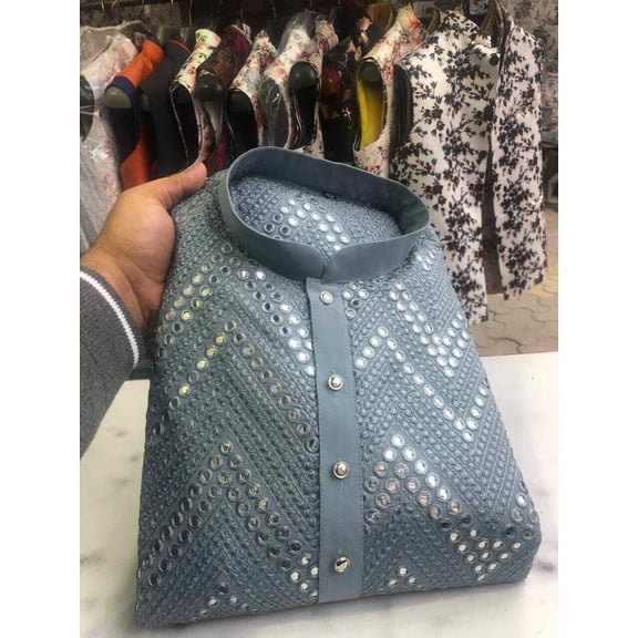 Mens Mirrorwork Kurta Pyjama Set