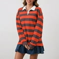 thumbnail image 4 of SCSAlgin Women Long Sleeve Striped Polo Shirt Oversized Collar Y2k Pullover T Shirt Casual Loose Sweatshirt, 4 of 5