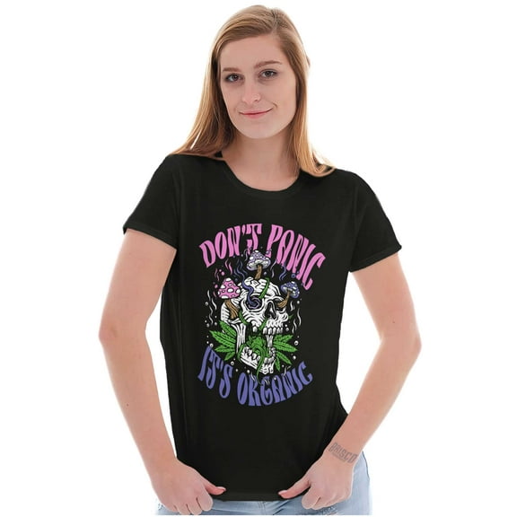Don’t Panic Its Organic Shroom Skull Womens Slim Fit Graphic Tee Brisco Brands S