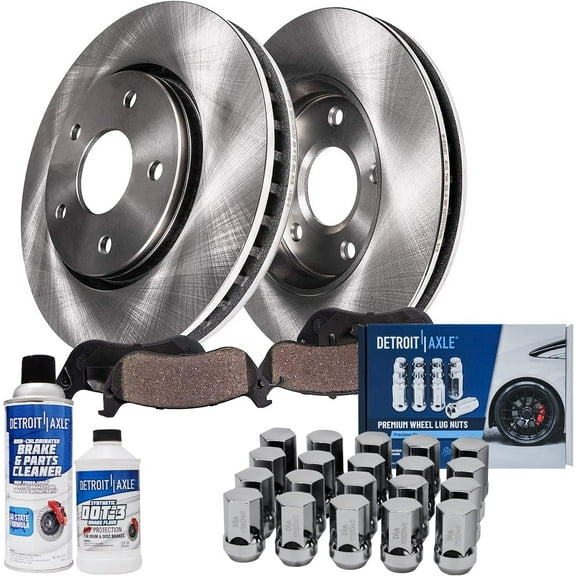 Detroit Axle - Front Disc Rotors & Ceramic Brake Pads w/ 20pc Wheel Lug Nuts Replacement for 2005-2010 Dodge Dakota Mitsubishi Raider - 26pc Set