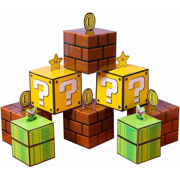 Super Theme Water Pipe Question Brick Treat Boxes Snack Goody Cardboard Bag Birthday Party Favors Decorations Gift Wrap Boxes (12PCS)