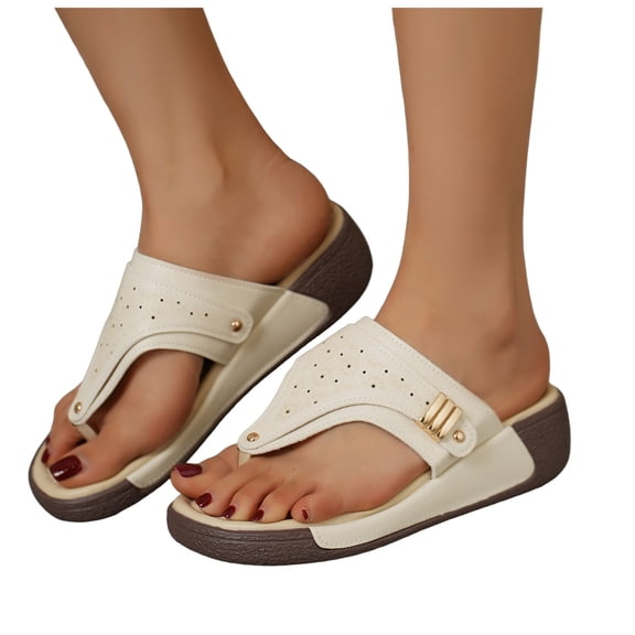 Platform Sandals for Women Comfortable Cushioned Flip Flops with Arch Support Fashion Hollow out Gladiator Summer Dress Shoes Beige Size 7
