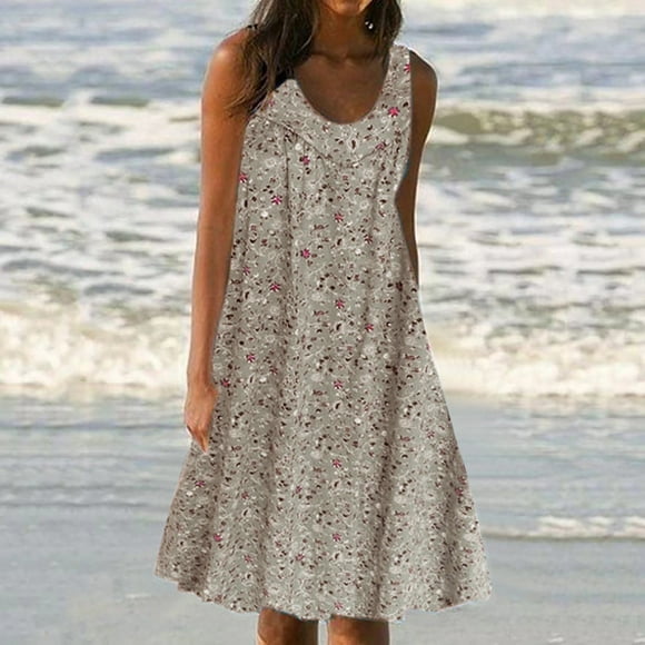yievot Dresses for Women 2023 Women's Summer Print Dress Short Sleeve Crew-Neck Loose Dress Beach Dress Sun Dress Ruffled Flowy Midi Dress