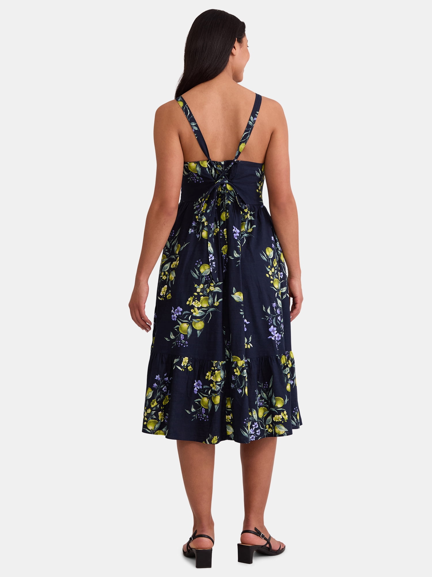 Time and Tru Women's Tie Back Midi Dress, Sizes XS-XXXL