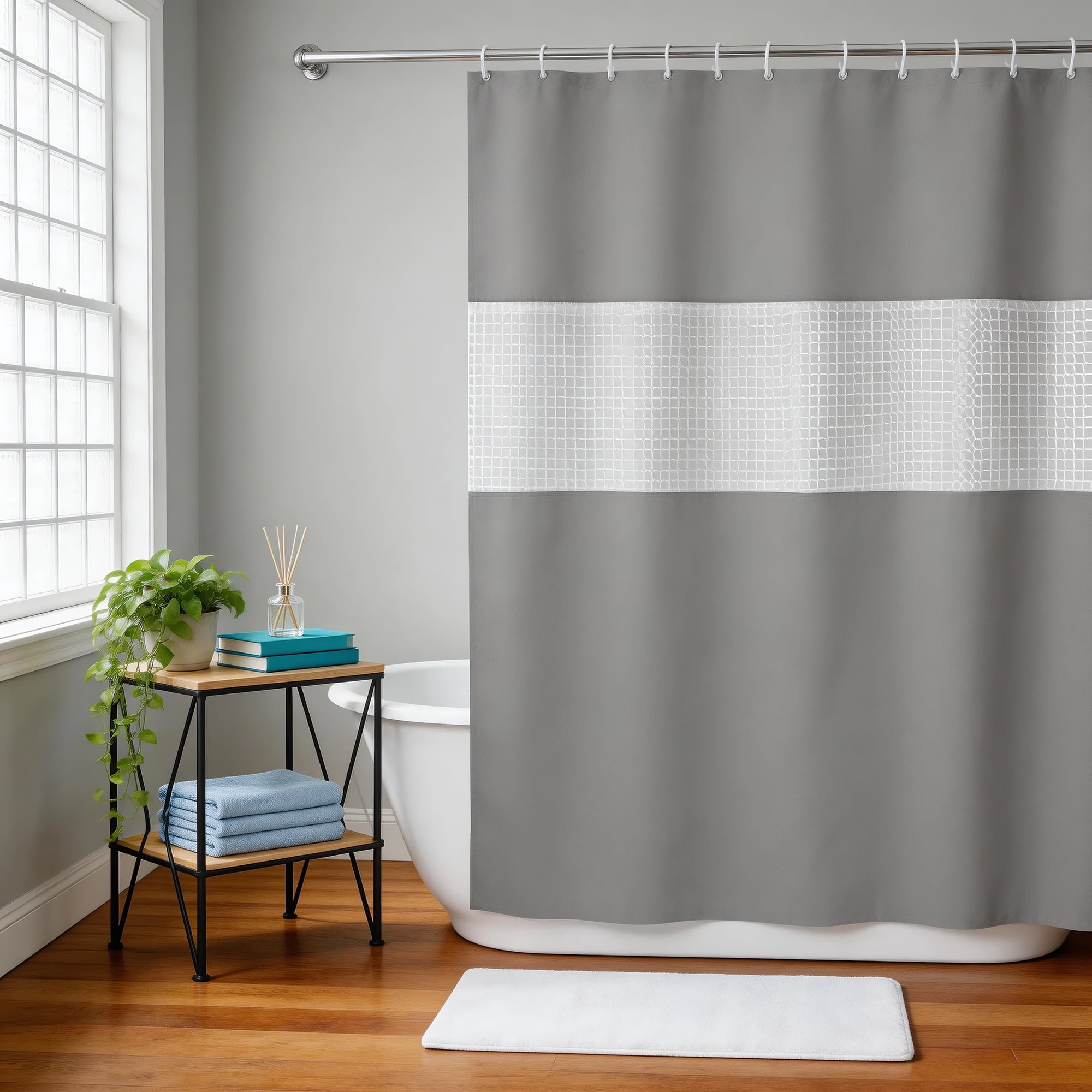 Unique Bargains Patchwork Shower Curtain 70.87x70.87 Inches One Set for Bathroom Dark Gray