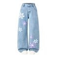 thumbnail image 2 of Babcutegg Girls' High-Waisted Flared Denim Pants Solid Color Slim-Fit Stretch Cotton Jeans with Elastic Waist and Full-Length Straight-Leg Design Light Blue Size 13-14, 2 of 6