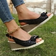 thumbnail image 4 of Rokment Women's Bow Wedges Dressy Sandals Bride Wedding Sparkly Rhinestones Fashion Bowknot Open Toe Platform Chunky High Heels Slingback Dress Sandal for Ladies Summer Black Size 6, 4 of 7