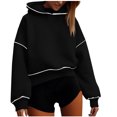 thumbnail image 2 of YUGYXL Fall Winter Cropped Hoodies for Women Casual Long Sleeve Drop Shoulders Hooded Pullover Loose Relaxed Sweatshirt Black XXL, 2 of 7