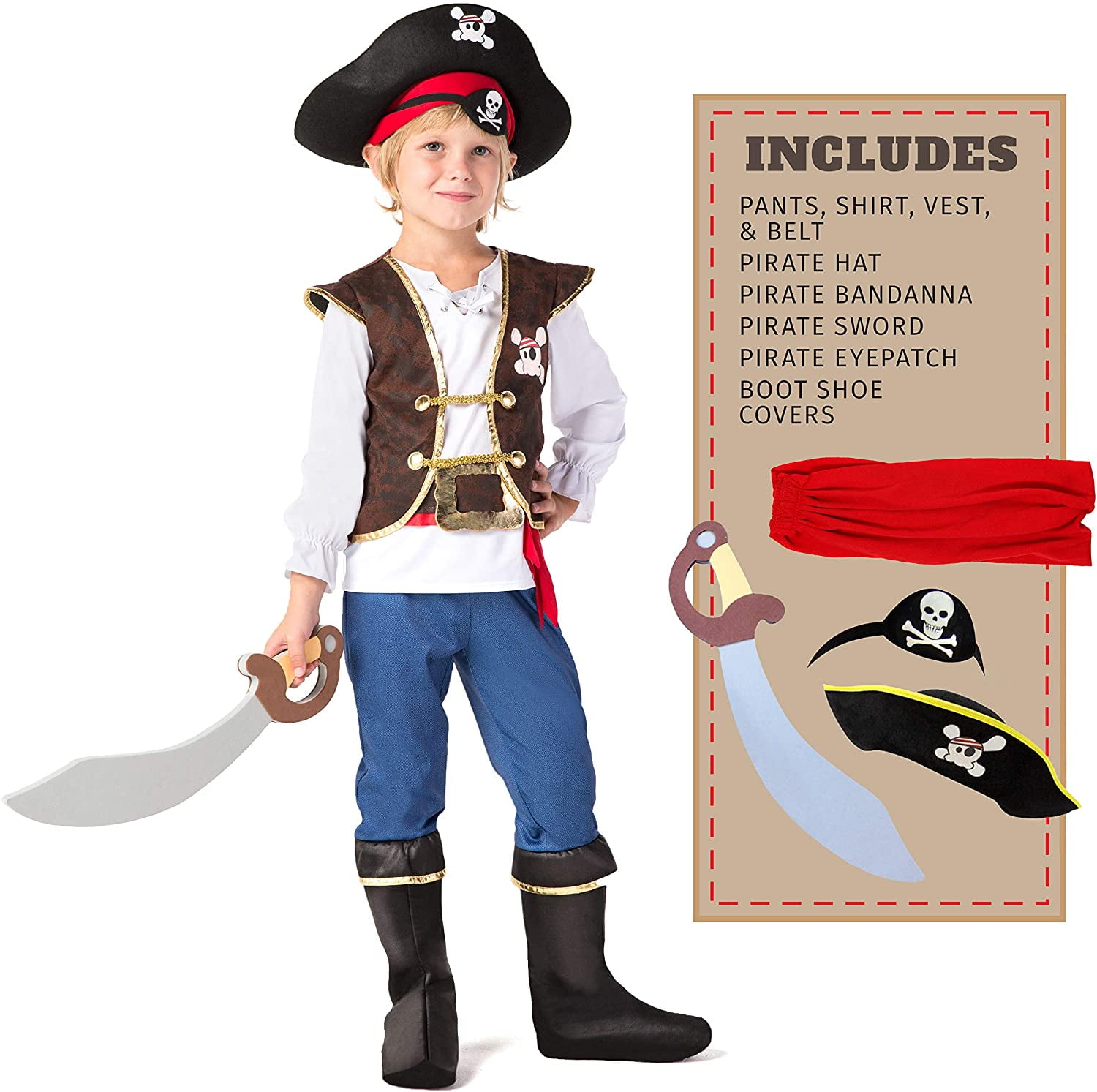 Gold Toy Boys Pirate Costume For Kids Deluxe Costume Set S 5 7 Size S