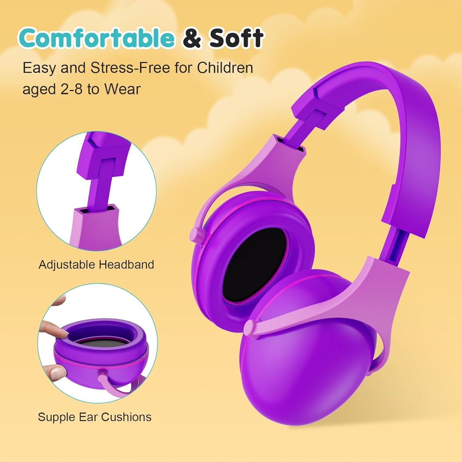 ProCase 2 Pack Hearing Protection Earmuffs for Sensory Autism Kids -Purple&Indigo