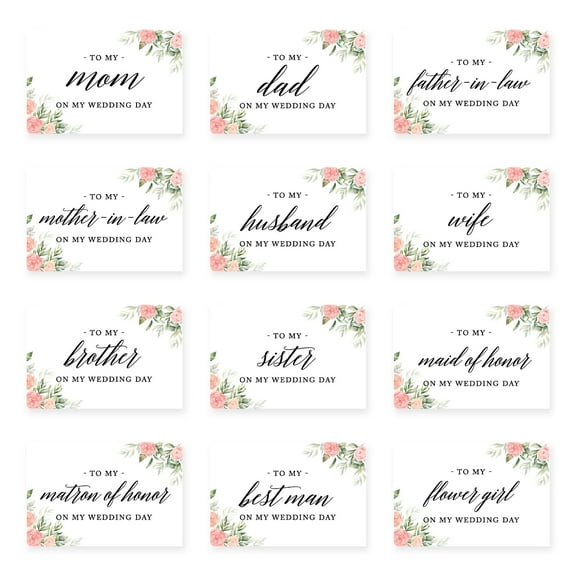 Koyal Wholesale Wedding Day Gift Cards Set with Envelopes Set of 12, Peach Pink Roses