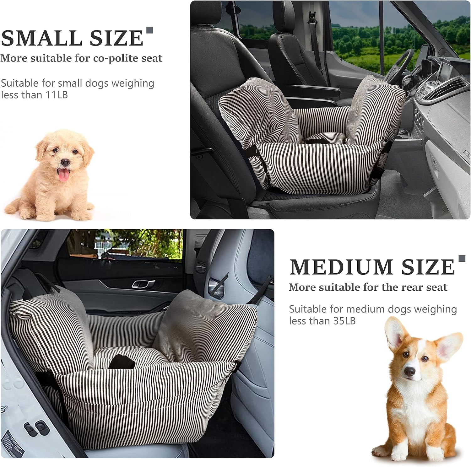 WOWMAX Dog Car Seat for Medium Dogs, Dog Booster Seat for Car, Fully Detachable Washable Dog Car Bed for Car Travel, Non-slip Safety Pet Car Seat with Seat Belt, Brown