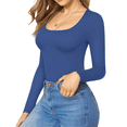 thumbnail image 3 of T-shirt Tunique Ajusté à Manches Longues à Encolure Dégagée pour Femmes Tee Bleu G, 3 of 9