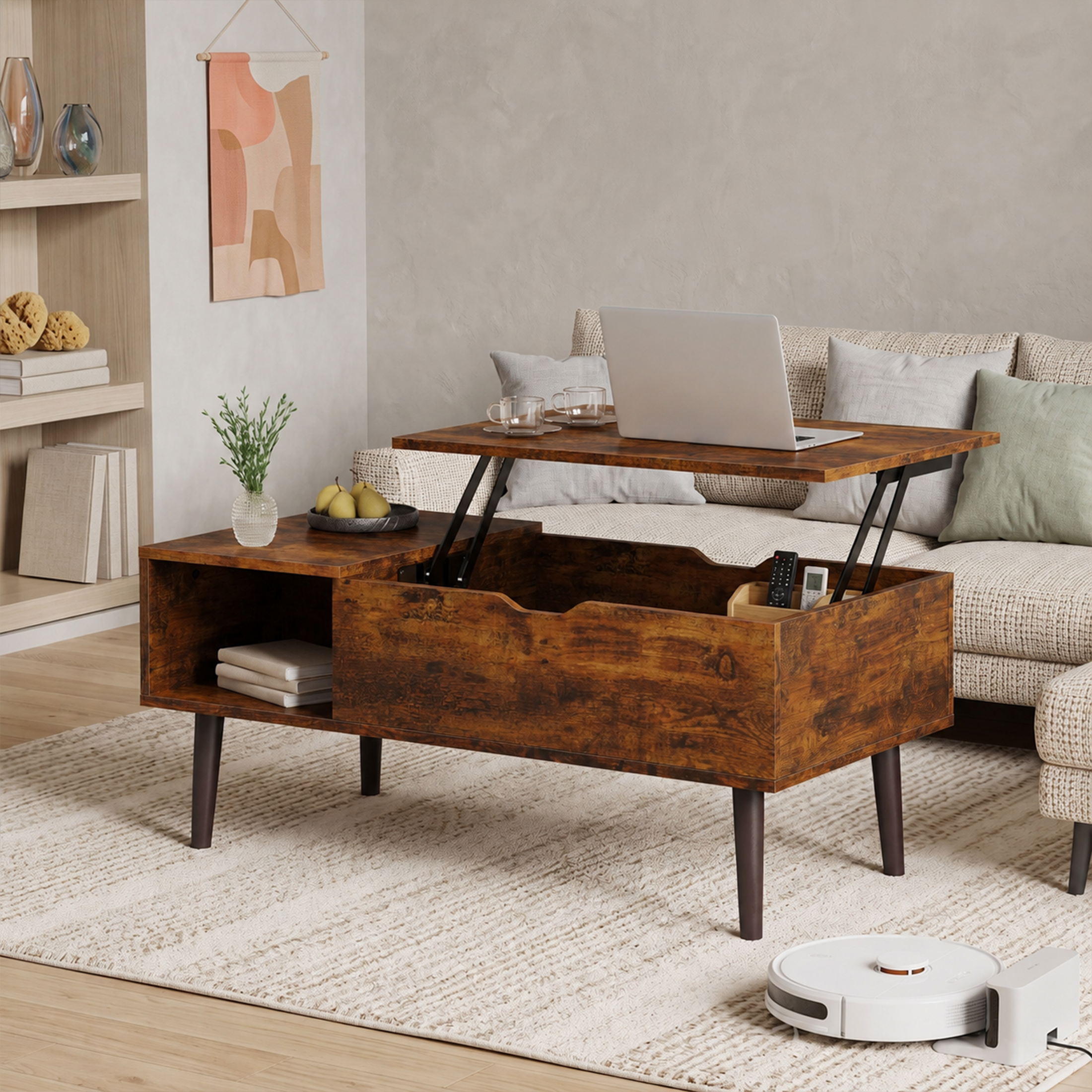 Edx Adjustable Height Lift-Top Coffee Table, Rust Brown photo 3