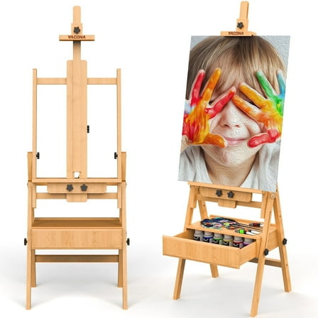 Yacona H-Frame Easel for Painting, Large Beech Wood Art Easel for Adults, Adjustable Painting Stand with Drawer and Storage Tray, Hold up to 48"