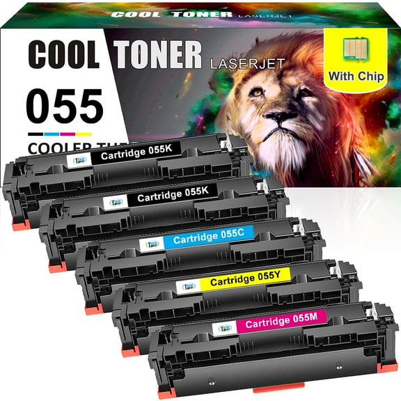 Cool Toner 5-Pack Compatible Toner Cartridge for Canon 055 Cartridge 055H Black Cyan Magenta Yellow with Chip for imageCLASS MF746Cx MF745CDW MF741CDW MF743Cdw LBP664CX,MF746Cdw Printer