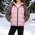 thumbnail image 2 of Zynoxe Puffer Jackets for Girls Winter Color Block Windproof Zip Up Long Sleeve Hoodies Casual Warm Quilted Padded Coat with Pockets, 2 of 7