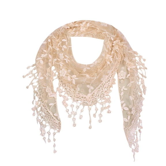 TELOLY Silk Scarf, Scarves for Women Lightweight Lace Sheer Floral Scarf Shawl Wrap Tassel Neck Scarf, Beige