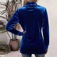 thumbnail image 4 of Velvet Open Front Cardigan for Women Long Sleeve Shawl Collar Longline Jacket Button Detail Dressy Casual Going Out Work Office Fall Winter Top, 4 of 6