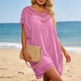thumbnail image 5 of Delconic Women Loose Fit Crochet Trim Beach Cover Up Tunic Lightweight Short Sleeve Swimwear Dress for Summer Poolside Vacation Pink One Size, 5 of 5