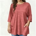 thumbnail image 2 of Women's 3/4 Length Sleeve Tops Oversized Crewneck Shirts with 2 Pockets Loose Fit Casual Blouses Solid Color Trendy Shirts Fashion Tees Spring Summer Outfits 2026 Pink XL, 2 of 6