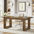 thumbnail image 4 of Tribesigns 63-Inch Executive Computer Desk, Large Home Office Desk, Industrial Writing Table with Solid Wooden Base, Workstation Work Desk, Rustic Brown, 4 of 5