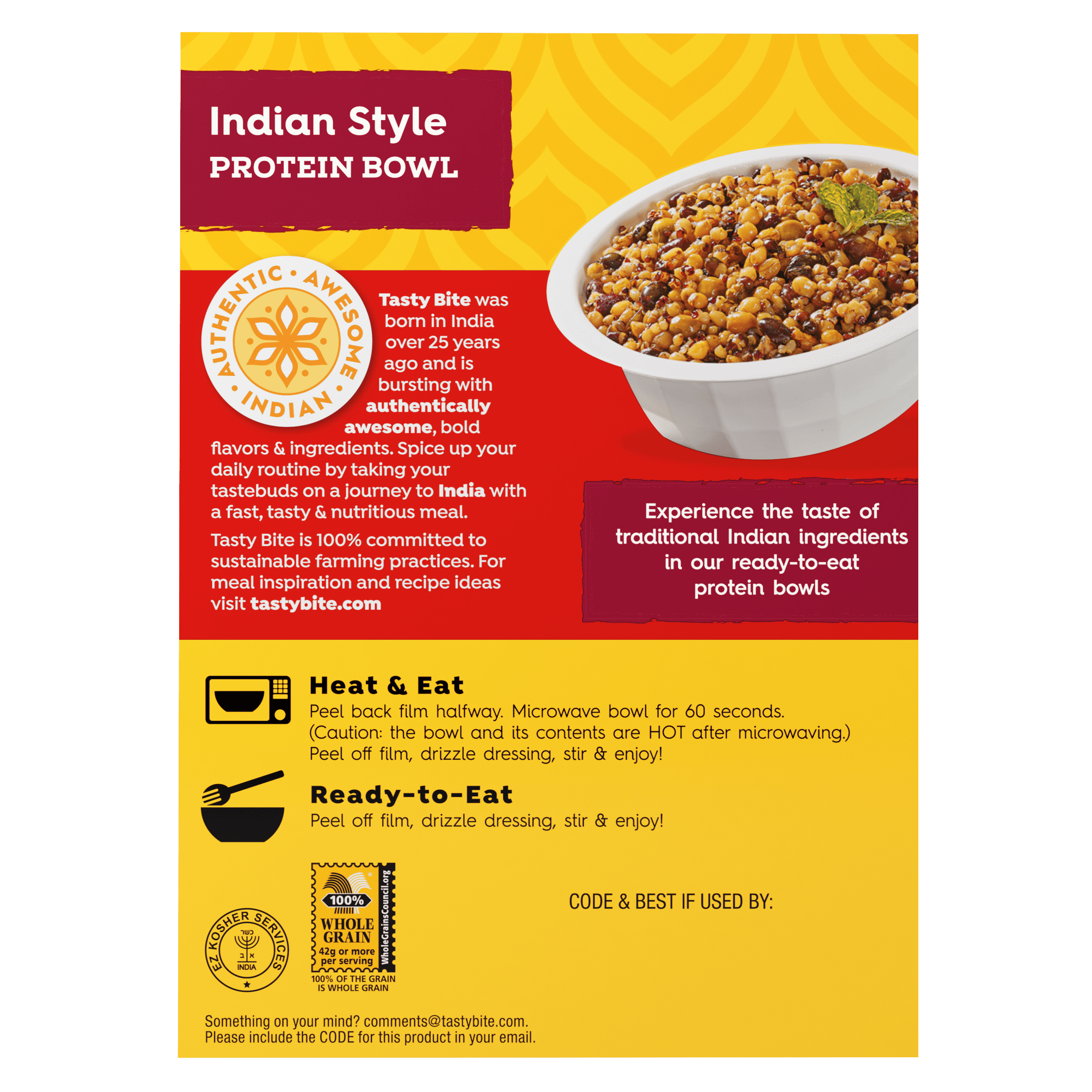 (4 pack) Tasty Bite All Natural Indian Plant Based Protein Bowl, 8.8 oz